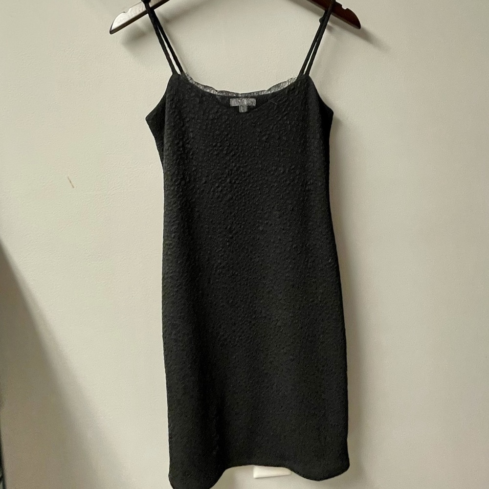 LBD, Black Textured Dress with Lace Detail